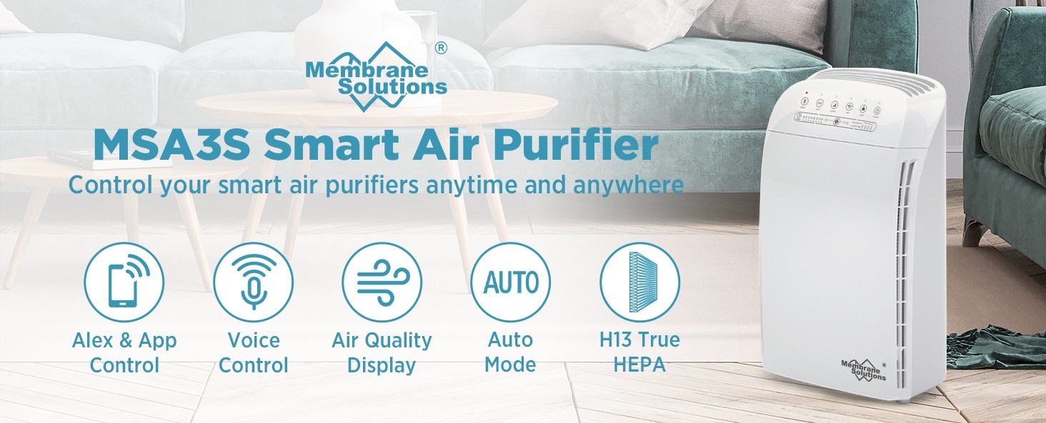 MSA3S - Purificador de aire inteligente para dormitorio, purificadores de  aire Membrane Solutions Alexa para el hogar, habitación grande con AQI,  modo