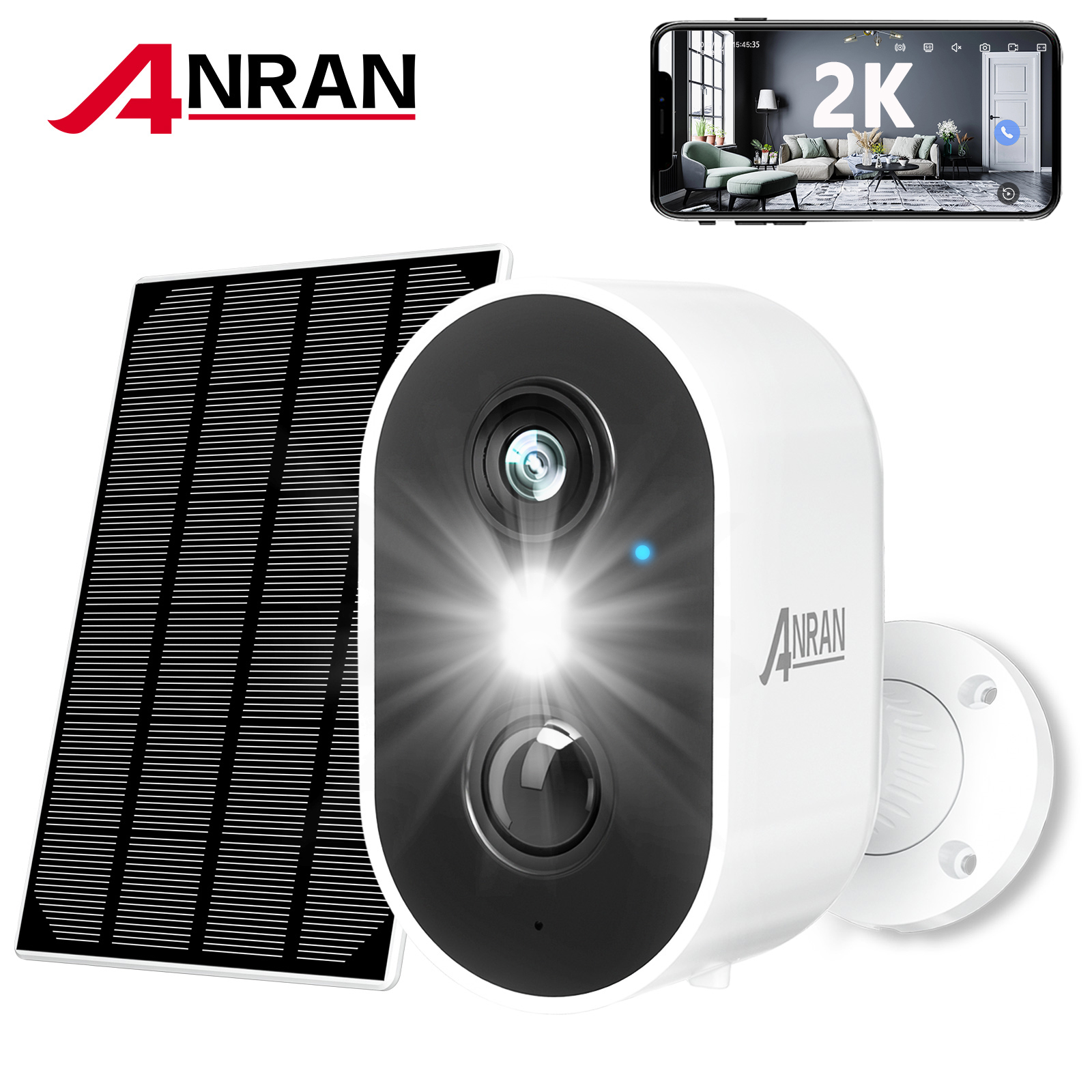 ANRAN 2K Wireless Outdoor Solar Security Camera with Spotlight, Waterproof PIR Detection, 2.4Ghz Wi-Fi, Rechargeable Battery Powered Home Surveillance Camera with Color Night Vision, 2-Way Audio - image 2 of 10
