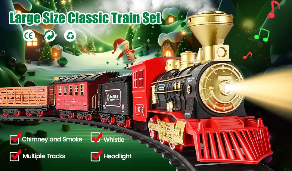  Hot Bee Model Train Set for Boys - Metal Electric Train Toys w/ Steam Locomotive, Glowing Passenger Carriages, Alloy Toy Train w/Rich  Tracks, Christmas Train Toys Gifts for 3 4 5 6