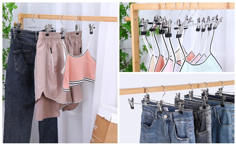 Topekada 30 Pack Pants Hangers with Connector Hooks Set, 9-11 Inch Non Slip  Stainless Steel Metal Pants Hanger with Clips, Space Saving Clothes Hangers  for Shorts, Skirt, Bottoms, Jeans 