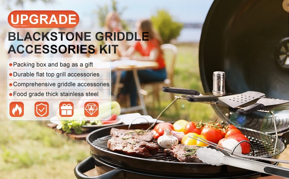 GCP Products Griddle Accessories Kit Outdoor, 17Pcs Heavy Duty Flat Top Grill  Accessories For Cast Iron, Stainless Steel Metal Spatulas Se…