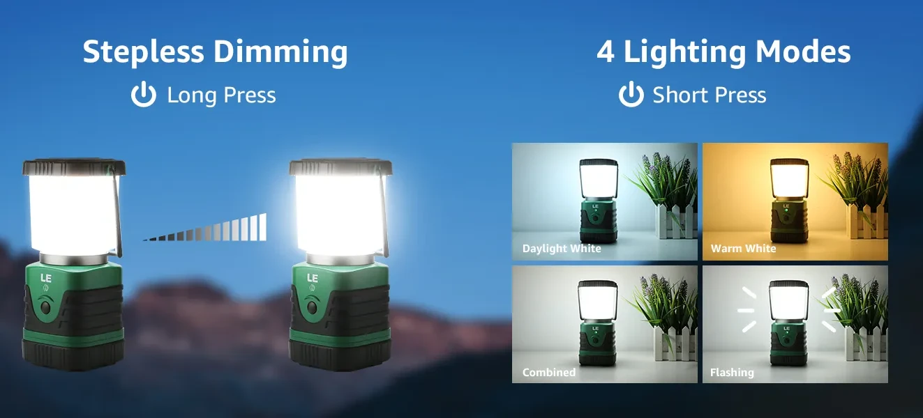 Lampe camping puissante 1000Lm dimmable, Lanterne LED Rechargeable LE,  Torche 360° eclairage 3 modes, Etanche portable suspendue – LE Lighting  EVER – Zone Affaire