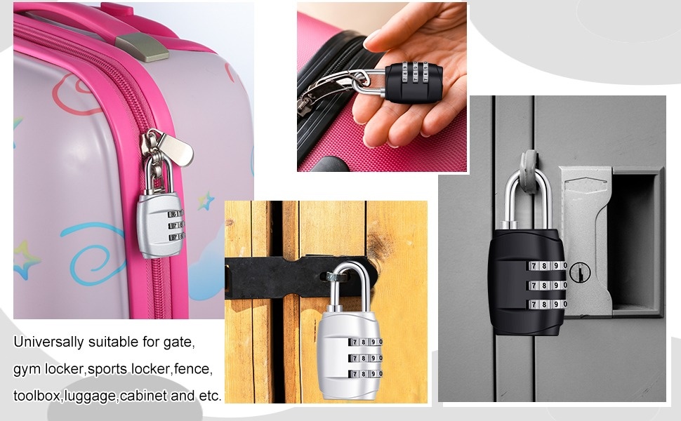 Springcorner 4 Pack Combination Lock,Resettable 3 Digit Combination Padlock  Locker Small Combo Locks for School Gym Locker Fence Toolbox Gate  Case(Black, Silver,Pink,Blue) 