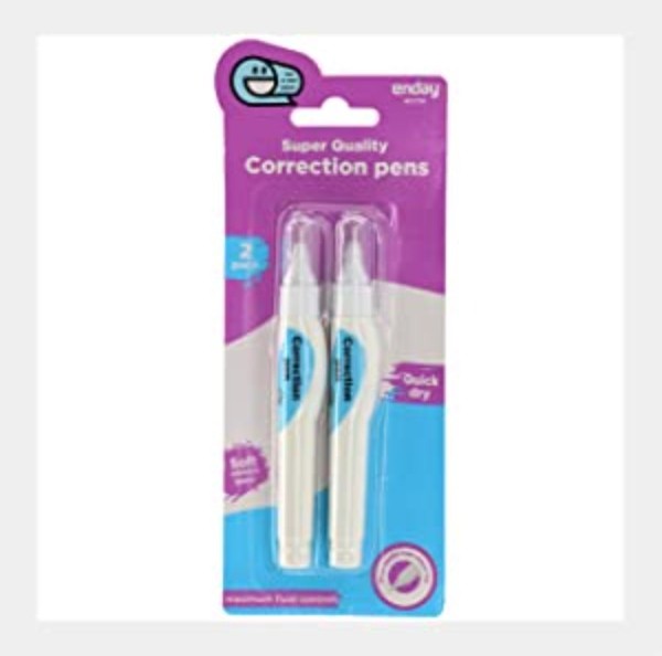Enday Liquid Paper White Out Pen 7 ml Correction Fluid Ink Eraser, 2 Pack 