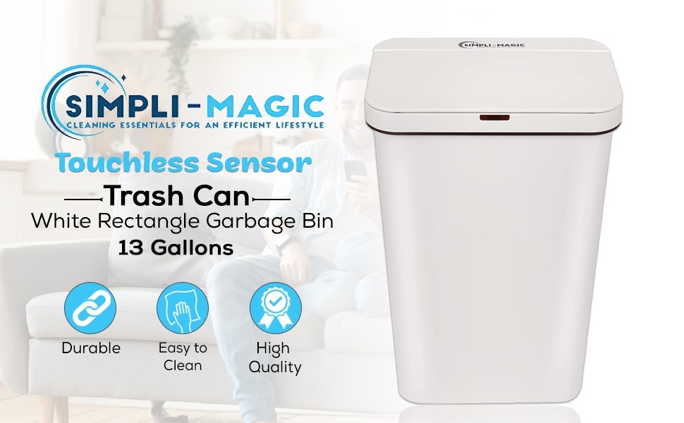 SIMPLI-MAGIC 79503 13 Gallon Touchless Sensor Trash Can, Rectangle Gar -  The Clean Store