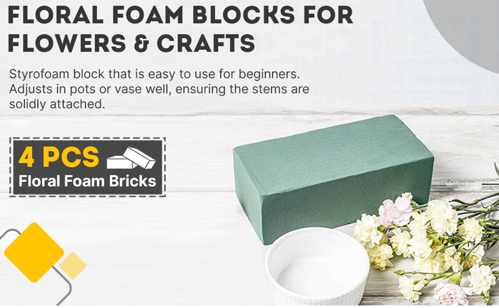 FUNSTITUTION Floral Foam Blocks Set of 4 Dry Foam Bricks for Artificial and  Fresh Flower Arrangements, Gray