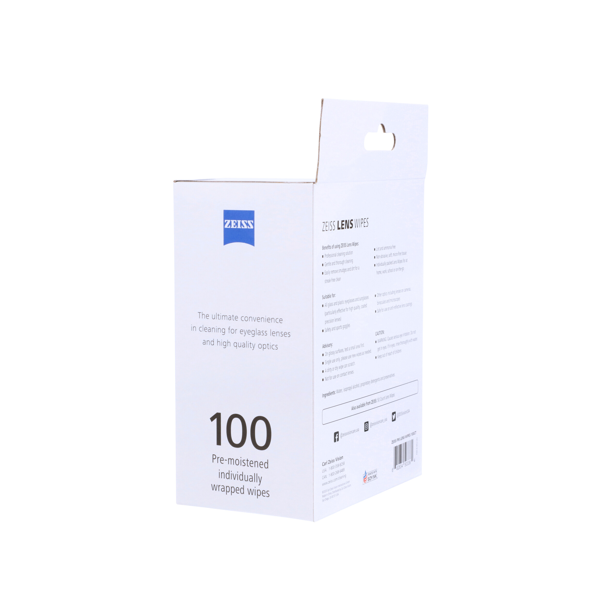 ZEISS Lens Wipes, Pre-Moistened Eye Glass Cleaner Wipes, 100 Count