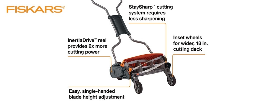 Fiskars Reel Lawn Mower 18-inch 5-Blade Push Mower with
