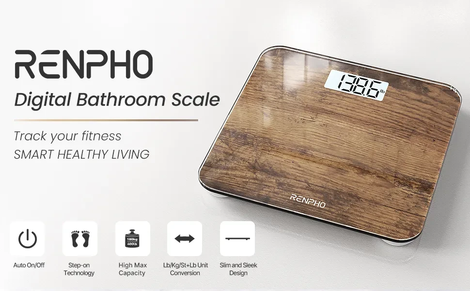 RENPHO Digital Bathroom Scale, Highly Accurate Body Weight Scale with Lighted LED Display, Round Corner Design, 400 lb, White