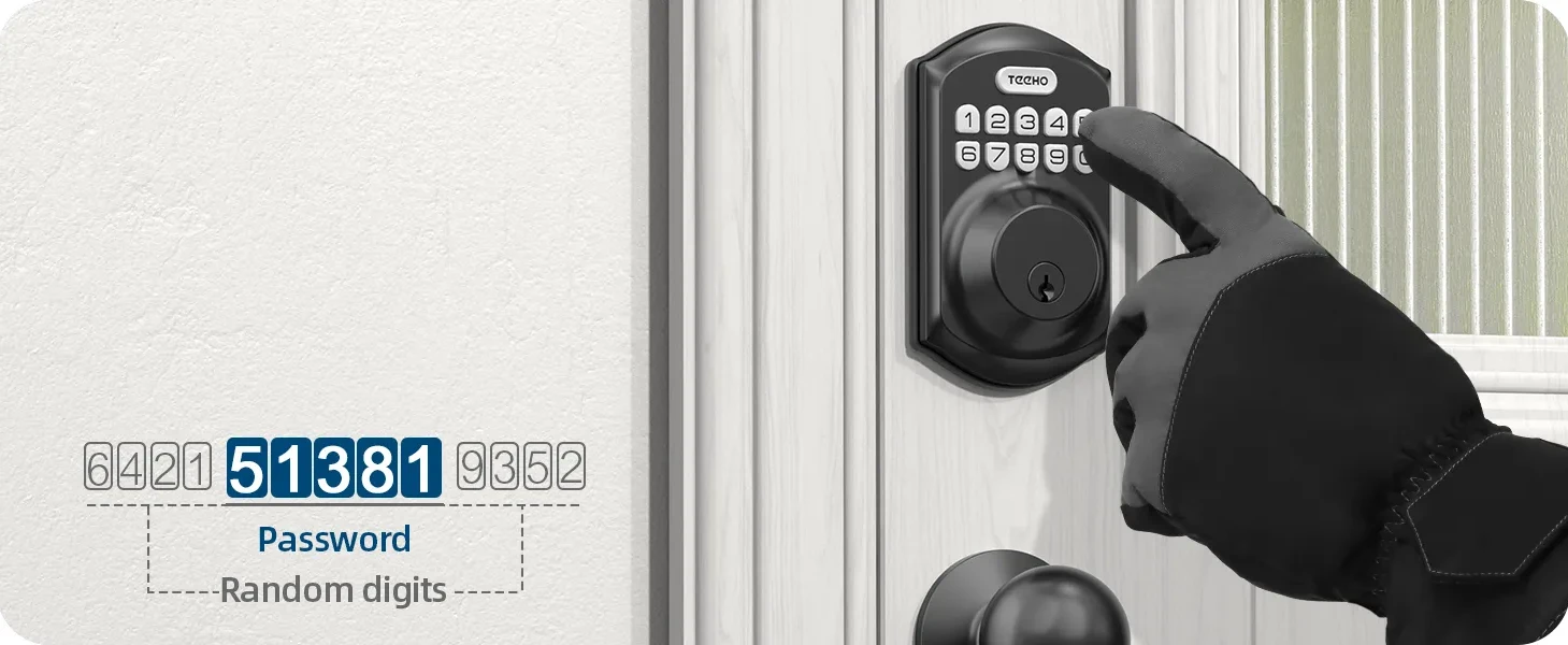 TEEHO Keyless Entry Keypad Smart Electronic Deadbolt Door Lock with Door  Handles Knobs for Front Door Home in Matte Black Finish 