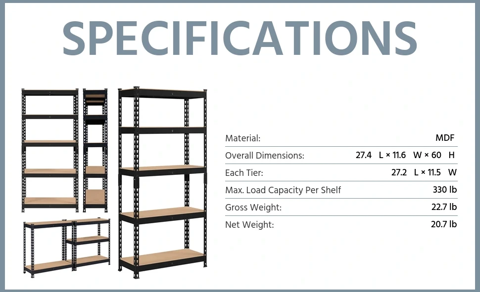 Smile Mart 5-Shelf Boltless & Adjustable Steel Storage Shelf Unit, Black,  Holds up to 330 lb Per Shelf, 3 Pack