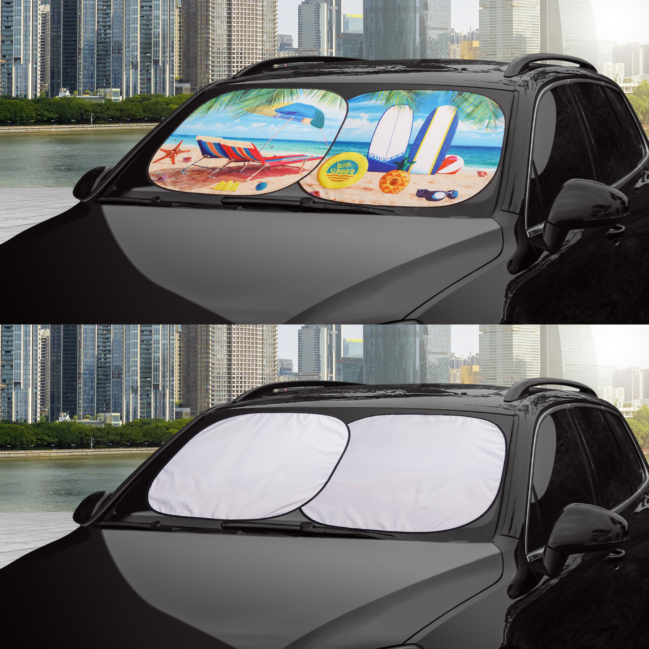 Auto Drive Windshield Twist Sunshade Beach Design Sunlight UV Ray Block ...