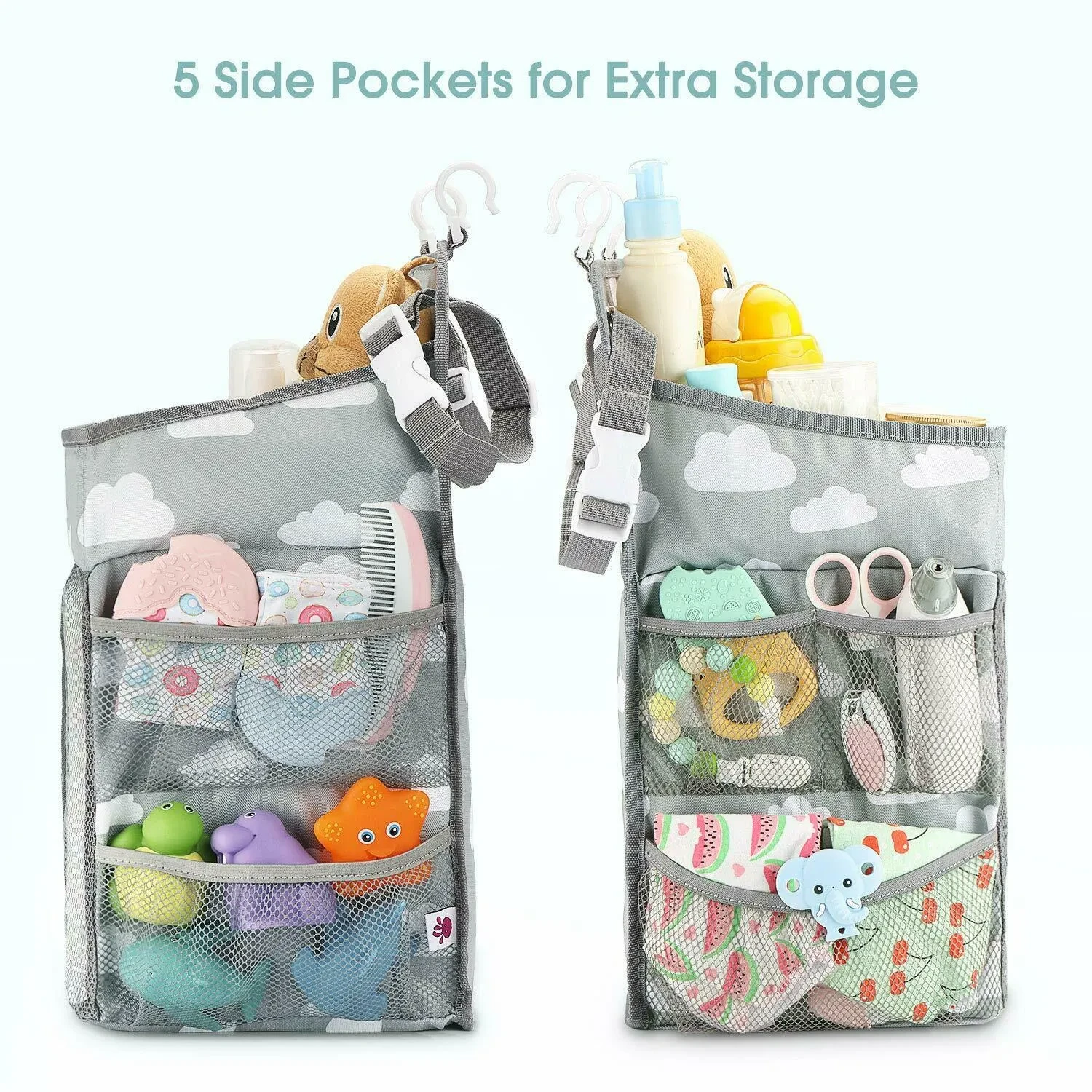 Odoland Baby Diaper Bags, Hanging Nursery Organizer Baby Shower Gifts for Infant Newborn Store Diaper, Grey & White Oxford Large for Boys Girls