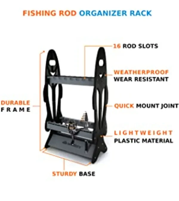 Wealers 16 Fishing Rod Holder Equipment Rack for Garage, 44cm x 25cm x 80cm  