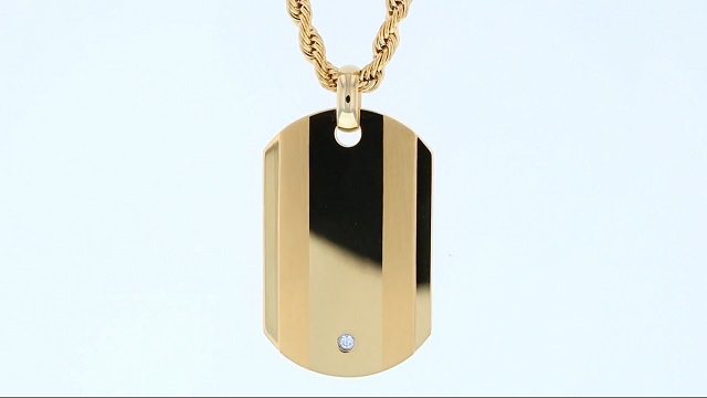 NEW DG Gift Inc Men's Gold Stainless Steel CZ 49mm Dog Tag Pendant Box