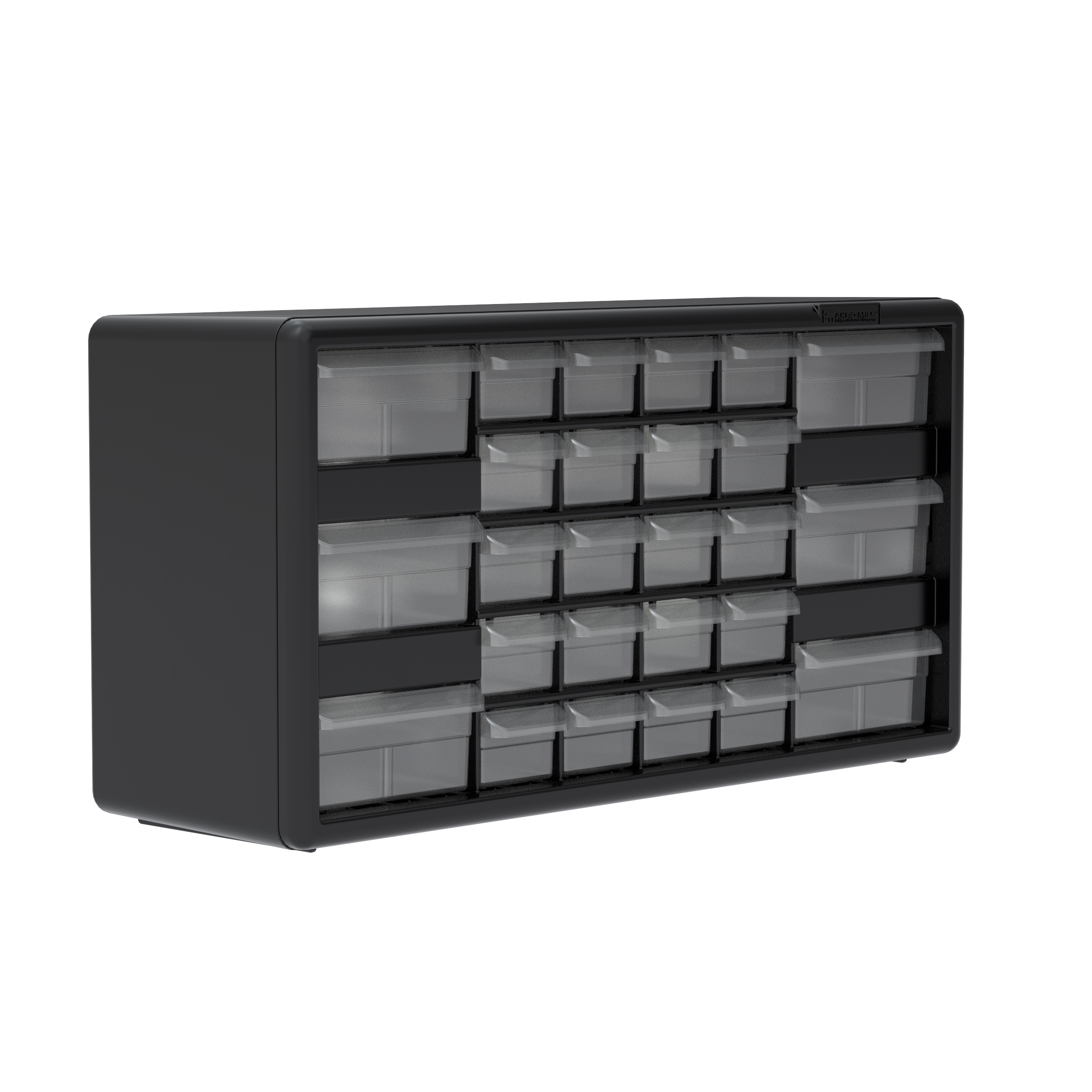 Akro-Mils Plastic 26-Drawer Stackable Cabinet, 20 x 6 3/8 x 10 11/32,  Black/Gray