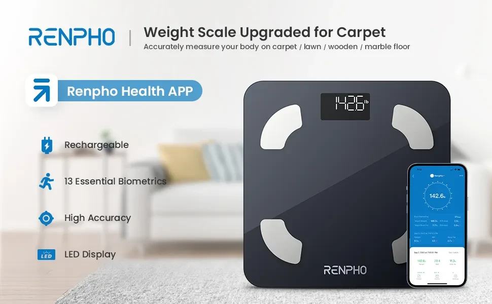 RENPHO High Accuracy Bluetooth Smart Body Weight Scale, FSA HSA Eligible, 396 lbs, Black, Size: 10.2 x 10.2 x 0.8
