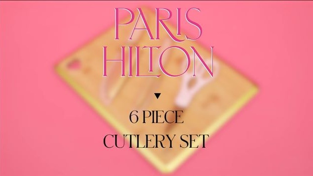 Paris Hilton Reversible Bamboo Cutting Board and Cutlery Set with Matching  High Carbon Stainless Steel Knives, Blade Guards, Sleek Yet Comfortable