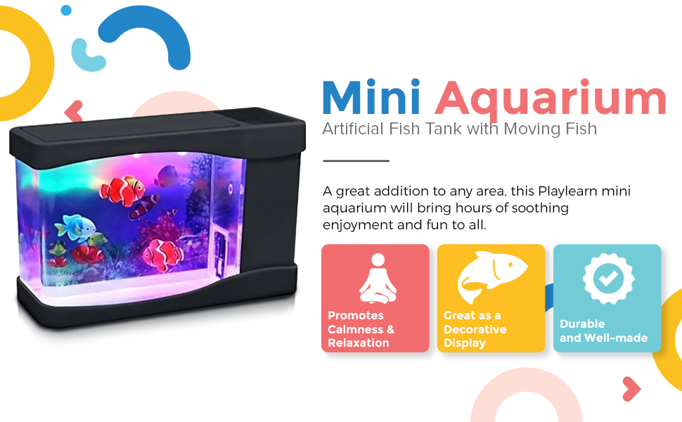 Playlearn Mini Aquarium Fake Fish Tank with LED Lights for Office and Home  Decor 
