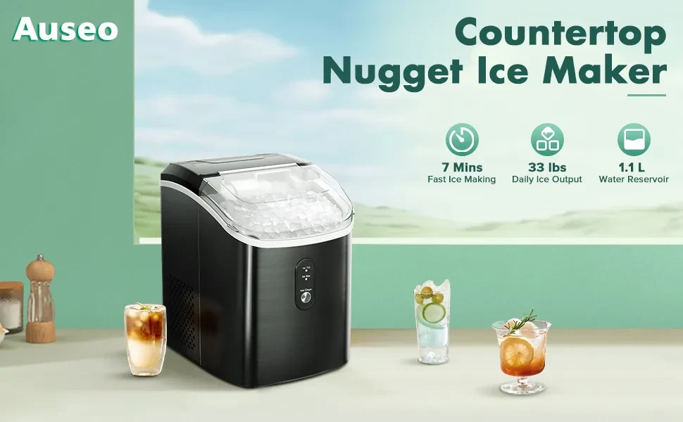  Aeitto Nugget Ice Maker Countertop, 55 lbs/Day, Chewable Ice  Maker, Rapid Ice Release in 5 Mins, Auto Water Refill, Self-Cleaning,  Stainless Steel Housing Ice Machine : Appliances