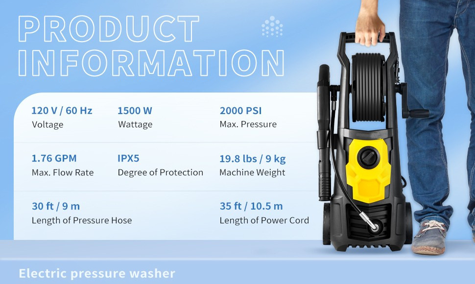 VEVOR Electric Pressure Washer 2000 Psi Max 1.76 Gpm Power Washer w/ 30 ft Hose 5 Quick Connect Nozzles Foam Cannon Portable to Clean Patios Cars