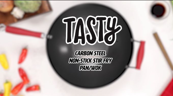 Tasty Carbon Steel Non-Stick Stir Fry Pan/Wok, 14 inch, Red