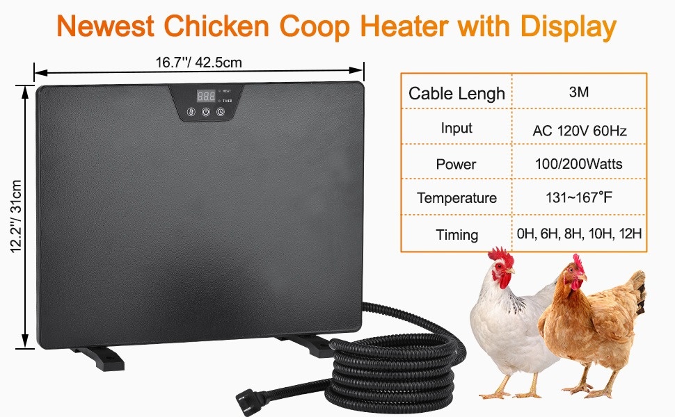 Chicken Coop Heater for Winter with Remote Control, 180W Foldable Radiant  Heaters for Chicken Coop,30''x12'' Large Panel Chicken Coop Accessories  with