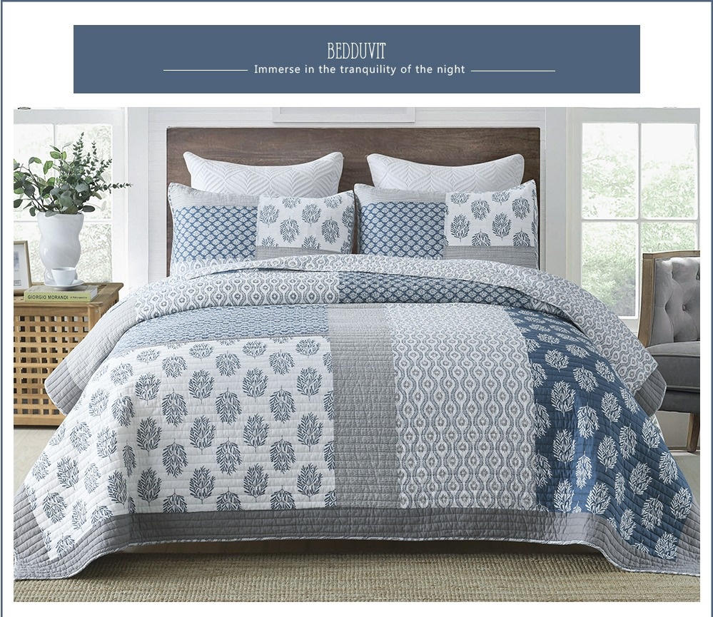 Bedduvit Quilt for King Bed - 100% Cotton Blue Gray Floral Real-Patchwork  Plaid Striped Farmhouse King Quilt Bedspread, Reversible Modern  Spring/Winter Lightweight Comforter Set, 3-Piece (98x106) 