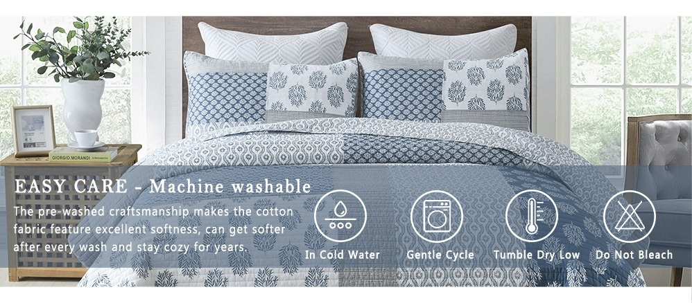 Bedduvit Quilt for King Bed - 100% Cotton Blue Gray Floral Real
