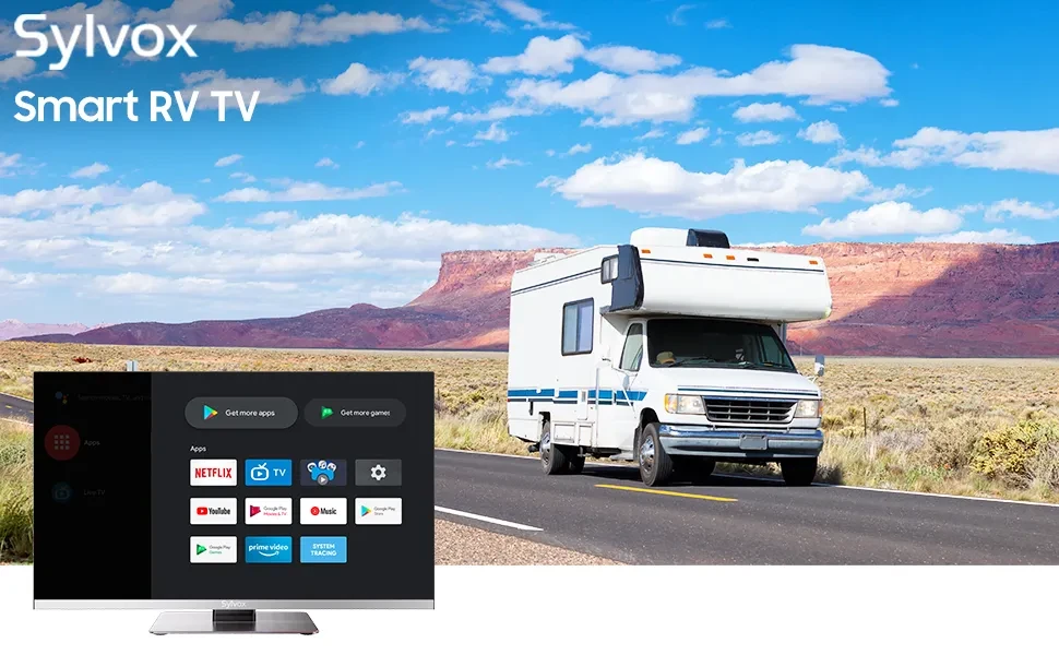 SYLVOX RV TV, 22 pulgadas 12/24V 1080P Full HD pequeño Android Smart TV,  tienda de aplicaciones integrada, soporte WiFi Bluetooth, para coche, casa