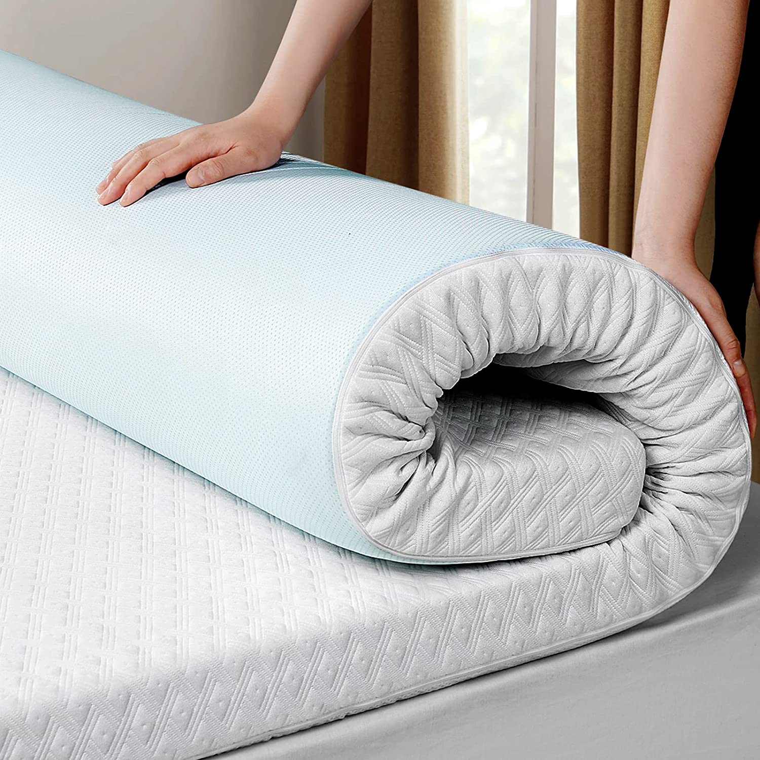 3 Inch Cool Gel Memory Foam Mattress Topper Queen Size Bed,removable 