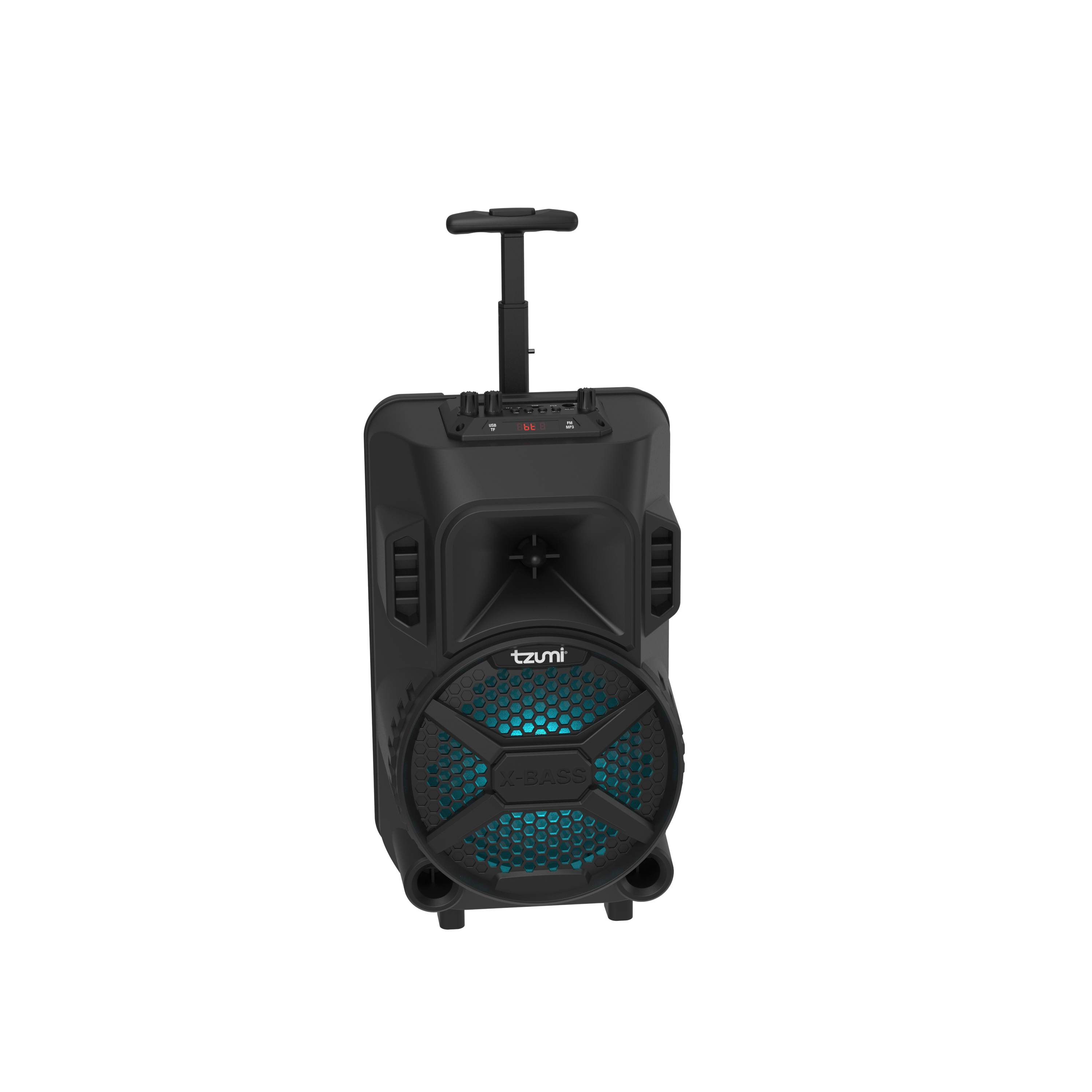 MegaBass LED Jobsite Speaker, Rechargeable Bluetooth Party Speaker with  8in. Subwoofer and Microphone 