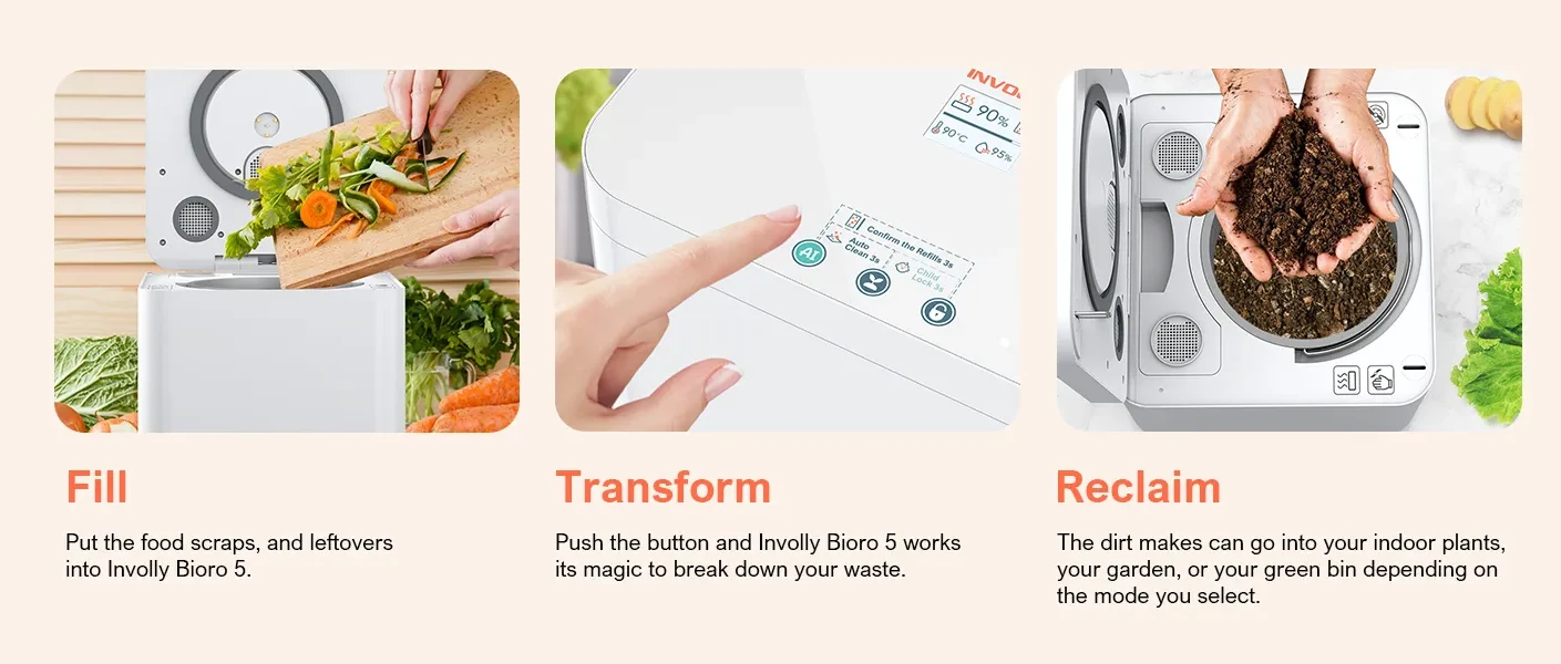 Calmdo Involly Electric Kitchen Composter, One-Touch Turn Food Waste to  Compost & Reviews