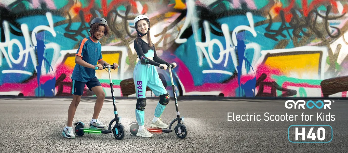 Gyroor H40 Scooter eléctrico para niños con motor de 180 W y pantalla LED  visible, 10 mph, luces coloridas, velocidad y altura ajustables, scooter