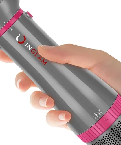 New Gem hot air brush pink,360°swirl cord adjustable heat settings