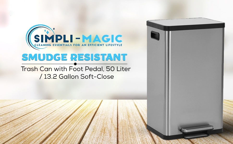 SIMPLI-MAGIC 50 Liter Soft-Close, Smudge Resistant Trash Can with Foot -  The Clean Store