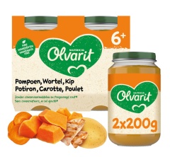 Olvarit Petit Pot Repas Bébé Dès 6 Mois Poulet Citrouille Carotte 2x200g