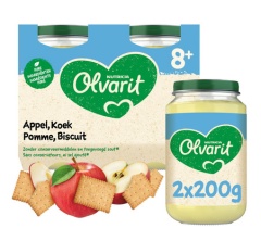 Olvarit Compote Bébé Dès 8 Mois Pomme Biscuit 2x200g