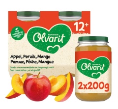 Olvarit Compote Bébé Dès 12 Mois Pêche Pomme Mangue 2x200g