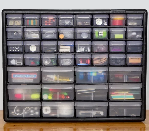 Akro Mils Plastic 24 Drawer Storage Cabinet 15 1216 x 20 x 6 616 BlackClear  - Office Depot