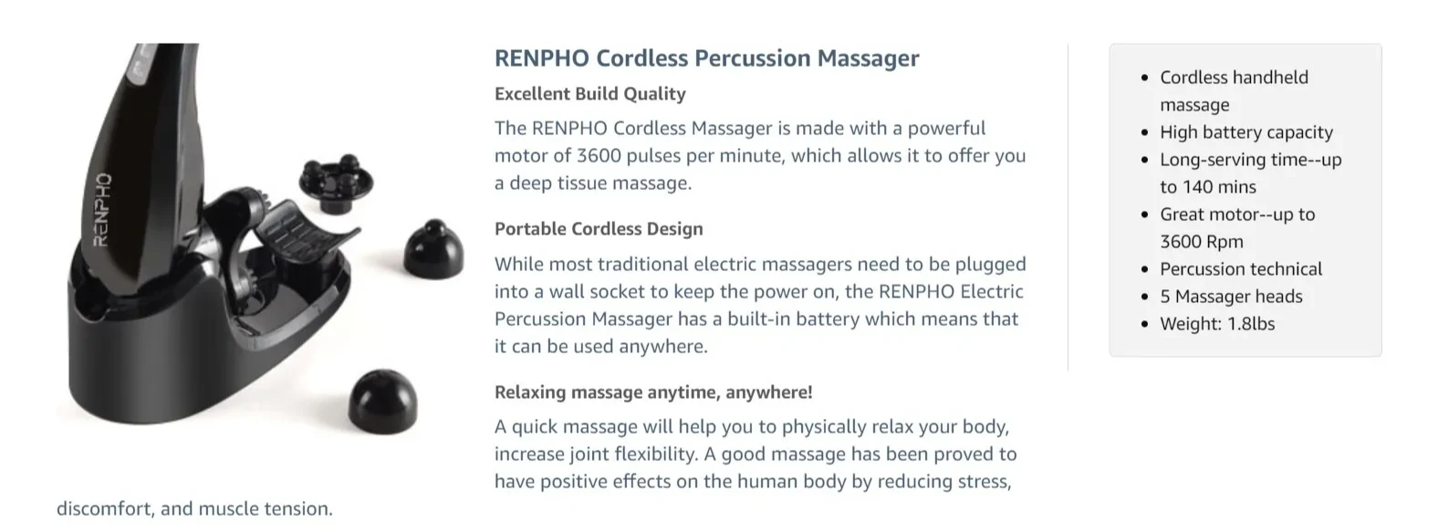 RENPHO Rechargeable Hand Held Deep Tissue Massager for Muscles, Back, Foot,  Neck, Shoulder, Leg, Cal…See more RENPHO Rechargeable Hand Held Deep