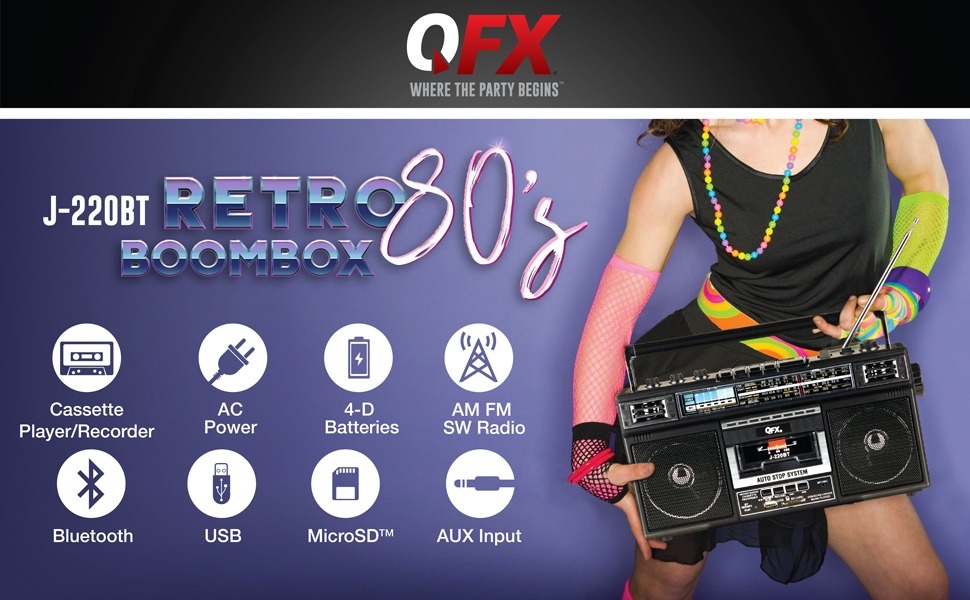 QFX J-220BT cassette AM/FM/SW radio Bluetooth boombox with USB 