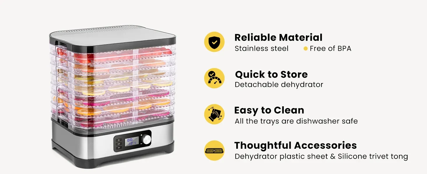  VIVOHOME Food Dehydrator, Electric 8 Trays Hydrator Machine  with 72H Digital Timer and Temperature Control for Fruit Vegetable Meat  Jerky Herb Beef Mushroom: Home & Kitchen