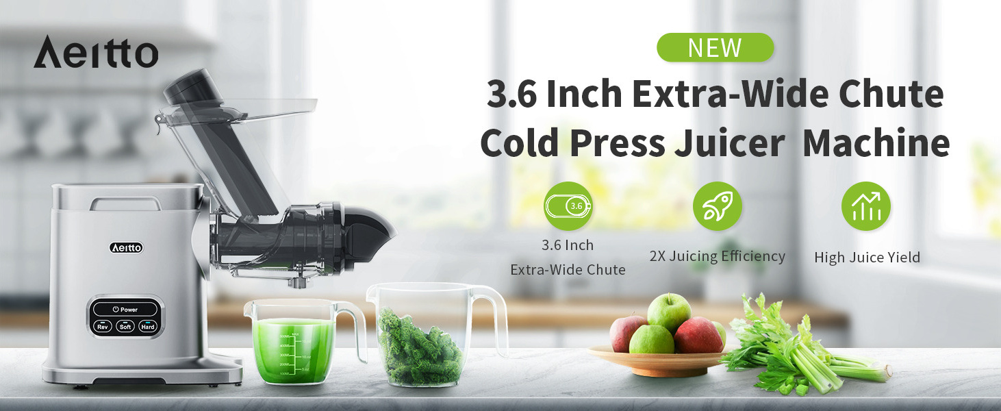 Aeitto Cold Press Slow Juicer, Portable Big Wide 81mm Chute LED Display Masticating Juicer for Nutrient Fruits and Vegetables, Vertical