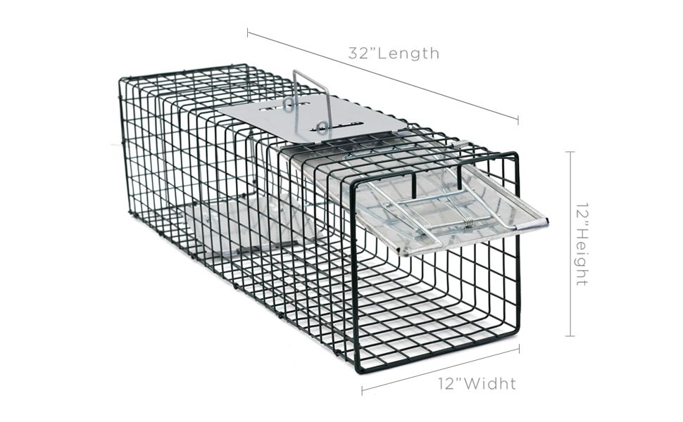 Den Haven Live Animal Trap Humane Catch & Release Cage Cat Rabbit Rodents  2-Door Foldable Heavy Duty Trapping Kit (Large )(32 X 12 X 12) 