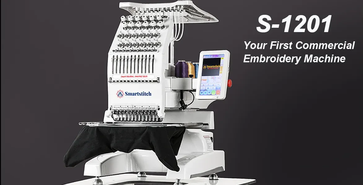  Smartstitch S-1201 Compact Embroidery Machine with 12 Needles,  1200SPM Max Speed, 7“ Touch Screen, 9.5x12.6 Embroidery Area, Your First  Commercial Embroidery Machine for Flat, Hat, T-shirt and more