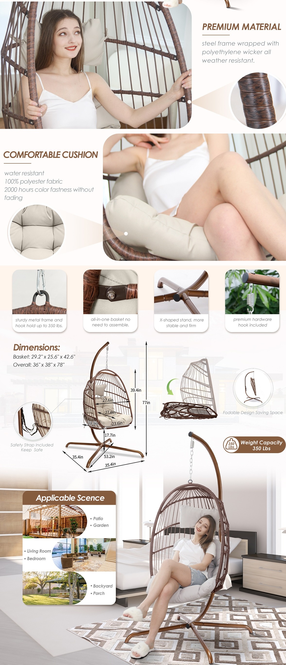 Removable And Washable Swing Chair Cushion Thick Nest Single - Temu