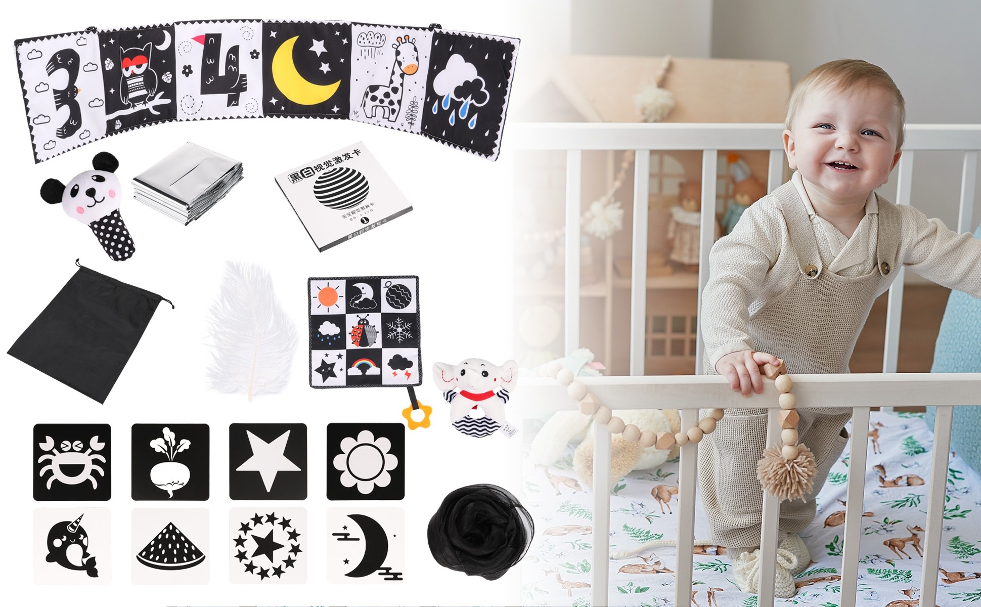 sixwipe 9 Pack Black and White Sensory Toys for Babies, Sensory Baby Toys  0-6 Months with Black and White Cards for Brain Development, High Contrast