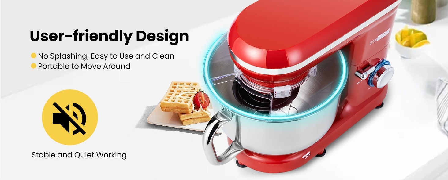 Aucma Stand Mixer 6.2L 660W 6-Speed Tilt-Head Food Mixer Kitchen Electric  Mixer with Dough Hook Wire Whip & Beater 6.5QT