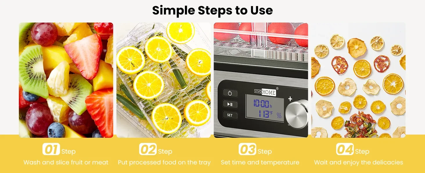 VIVOHOME - 400W - 8 Trays Food Dehydrator - 48H Timer & Temperature Control